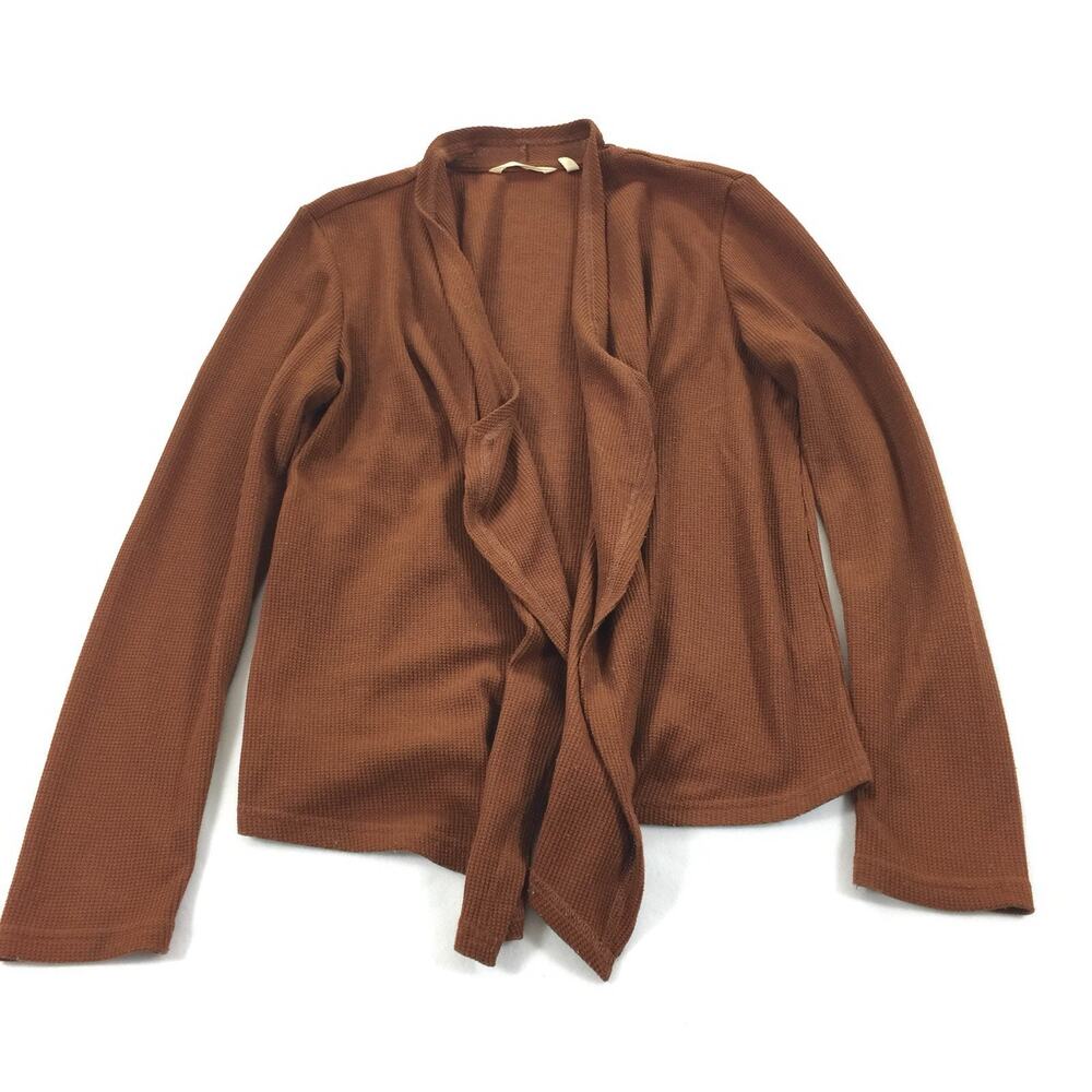 Soft Surroundings Waffled Open Front Waterfall Front Cardigan M Brown Orange